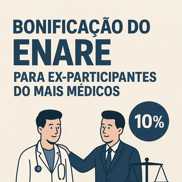 Infográfico sobre bonificação de 10% no ENARE com médico e advogado.